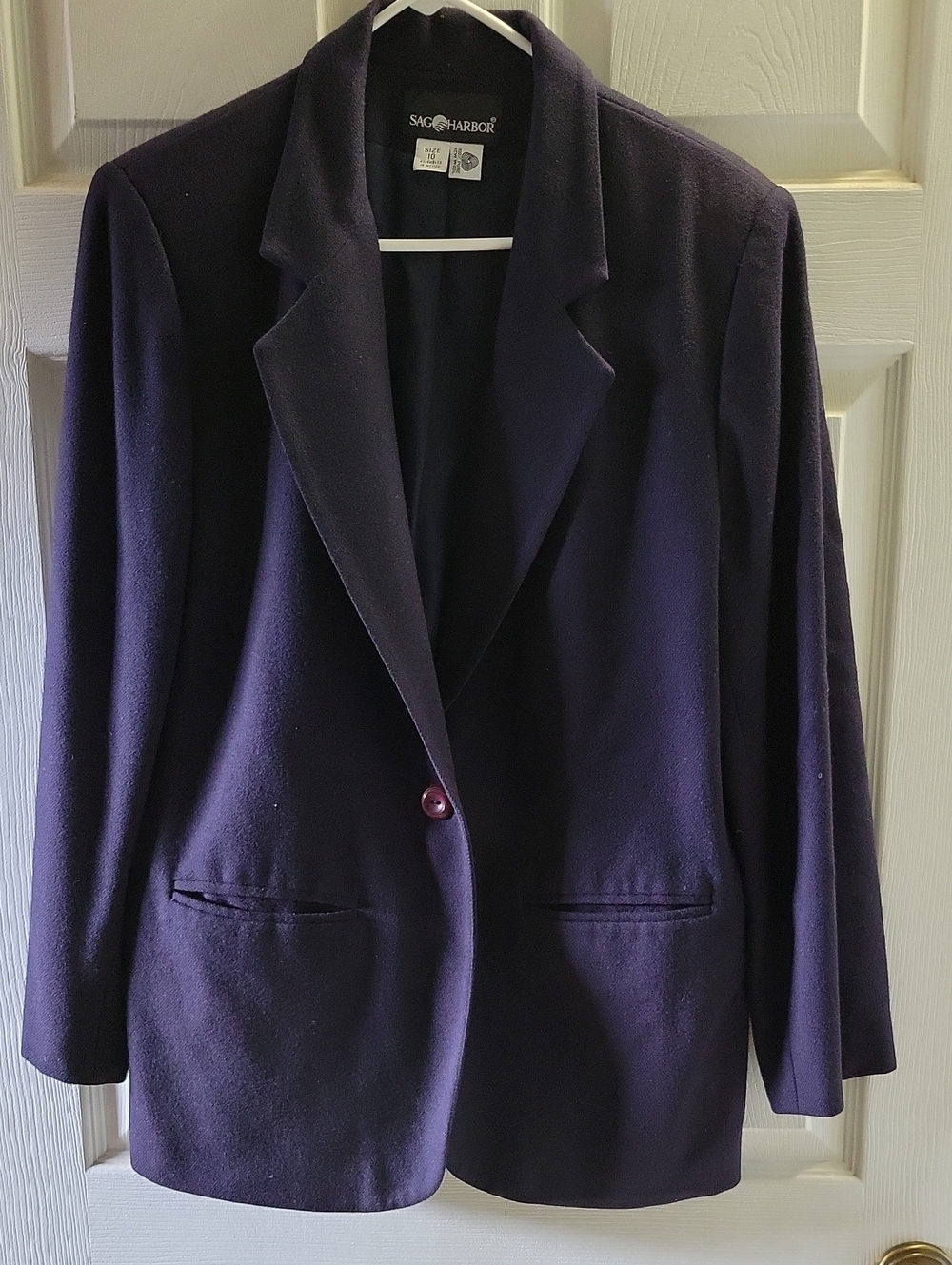 Vintage Sag Harbor 100% Wool Navy Blue Single Button Blazer Jacket Size 10